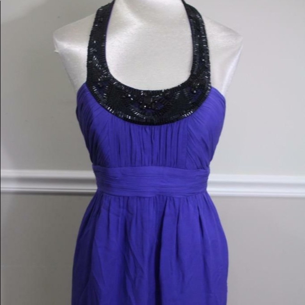 Purple Silk Shoshanna Dress with Black Beaded Neck